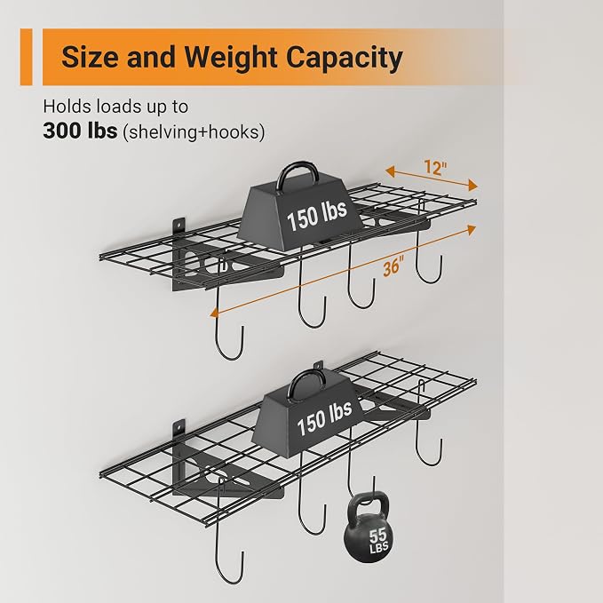 1x3 ft Garage Shelving with 8 Bike Hooks, Pantry Storage, 300 lbs Total Load - Image 2