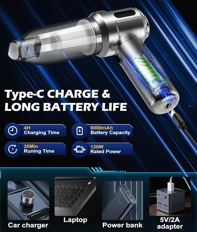 WADEO Car Vacuum Portable Cordless 18000PA, 4-in-1 Handheld Vacuum Cleaner and - Image 6