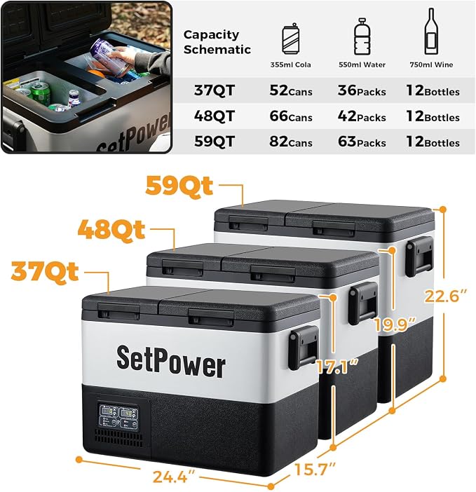 Setpower PT45 Electric Cooler Car Refrigerator, 45L Dual Zone Portable Freezer - Image 7