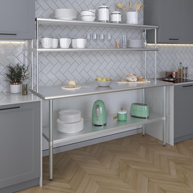 Amgood Stainless Steel Work Table Double Tier Overshelf | Metal Kitchen Prep - Image 6