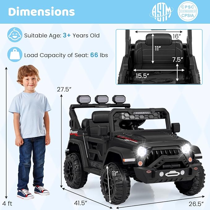 Costzon Kids Ride on Truck, 12V Electric Ride on Car - Image 6