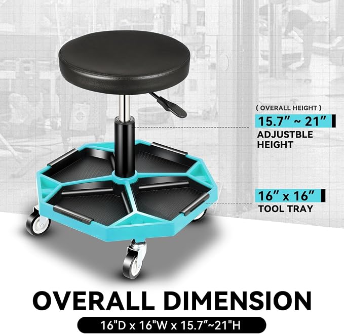 Auto Dynasty Mechanic Stool, Adjustable Rolling Pneumatic Creeper Garage Shop - Image 7