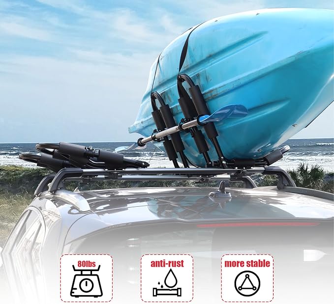 FORWODE Premium Kayak Roof Rack, 1 Pair J-Bar Roof Rack, Folding Adjustable Rack - Image 7