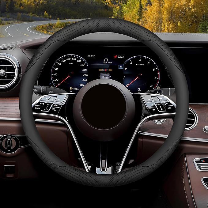 Steering Wheel Cover Standard Size Medium 14.5-15 inch, Breathable Microfiber by Mihecor