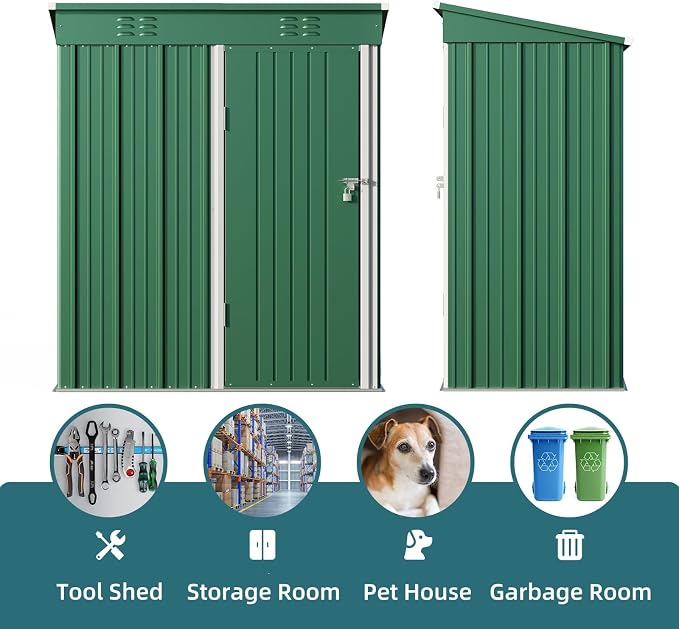 Bealife 5' x 3' Outdoor Storage Shed Clearance, Metal Outdoor Storage Cabinet - Image 6