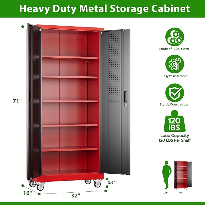 Garage Storage Cabinet with Pegboard and 5 Adjustable Shelves, Tool Storage - Image 3