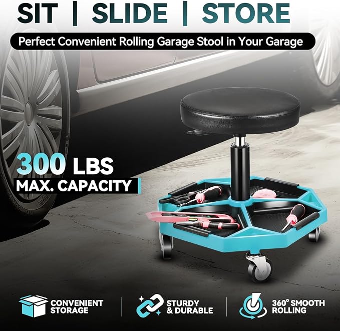 Auto Dynasty Mechanic Stool, Adjustable Rolling Pneumatic Creeper Garage Shop - Image 3