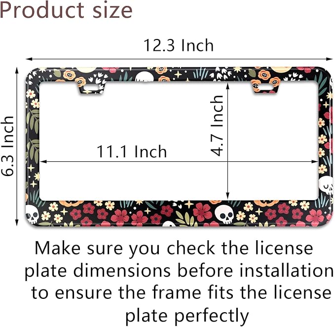 Halloween Ghost Skull Floral License Plate Frame Colorful Flowers Stainless - Image 3