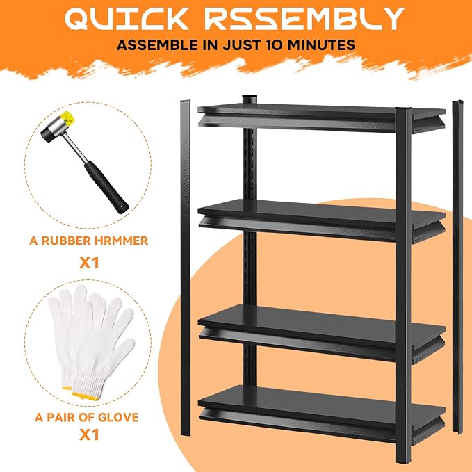 63"H Garage Shelving Heavy Duty Rack, 2400 LBS Extra Large Capacity 4 Tier - Image 4