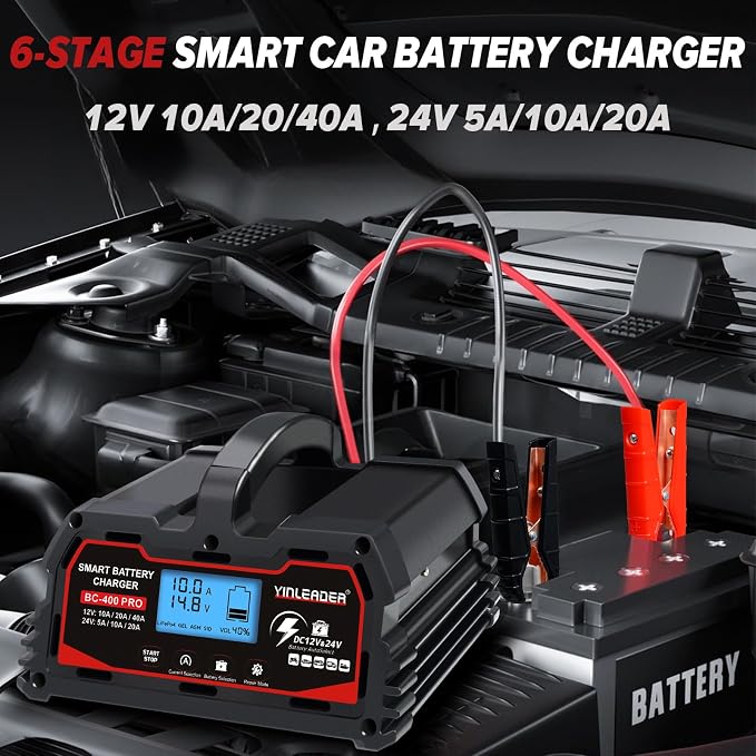 Battery Charger 40A, 12V/24V Lead Acid Smart Battery Charger, 12V LiFePO4 Car - Image 3