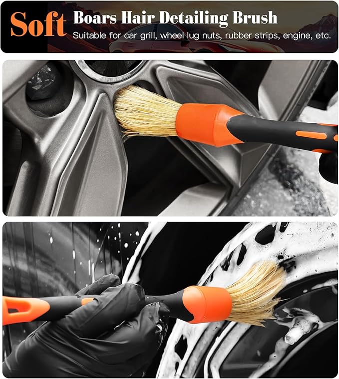 7PCS Motorcycle Cleaning Kit, 2-Size Bendable Wheel Brush, Tire and Chain Brush - Image 3