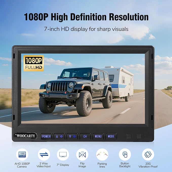7-inch AHD1080P Wired RV Backup Camera System, IP69k Waterproof IR Night Vision - Image 2