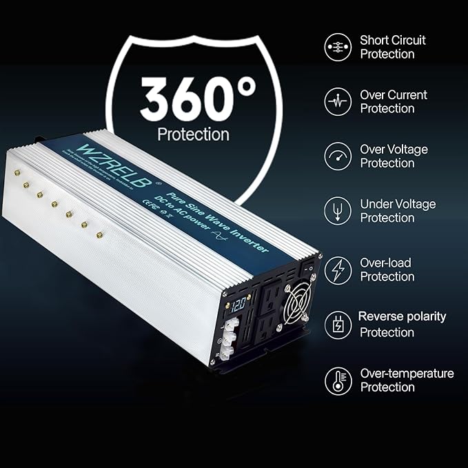 WZRELB 4000W Pure Sine Wave Inverter, Car Power Inverter 36V DC to 110V 120V AC - Image 5