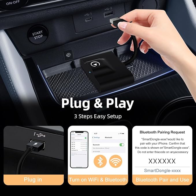 XHU Wireless CarPlay Adapter for Apple CarPlay Wireless Adapter 2025 Upgraded - Image 5