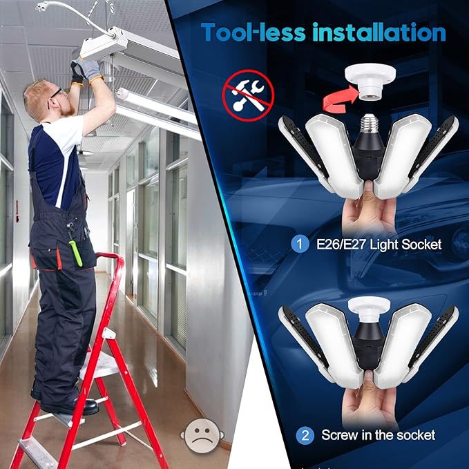 TANBABY Upgrade LED Garage Light, 150W Deformable Ceiling LED Shop Light - Image 5