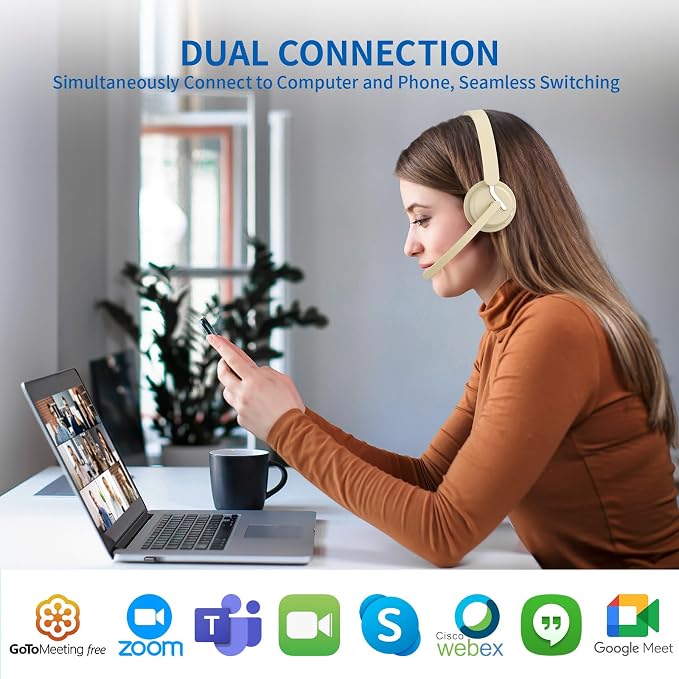 Wireless Headset with Mic, 2.4GHz Bluetooth Headset with AI Noise Cancelling - Image 2
