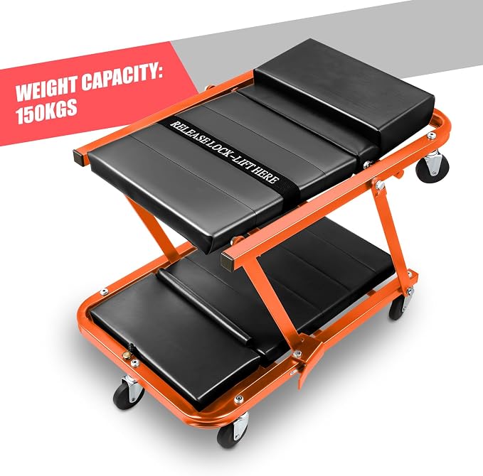 DNA MOTORING 48" 2 IN 1 Folding Rolling Garage Shop Creeper Roller Seat - Image 4