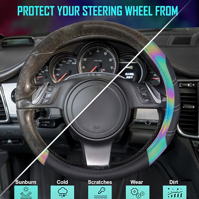 CAR PASS Line Rider Microfiber Leather Sporty 14.5-15 inch Steering Wheel Cover - Image 5