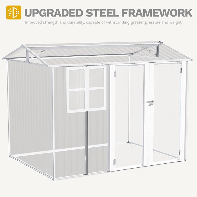 DWVO 8' x 6' Outdoor Storage Shed, Waterproof Metal Garden Shed - Image 7