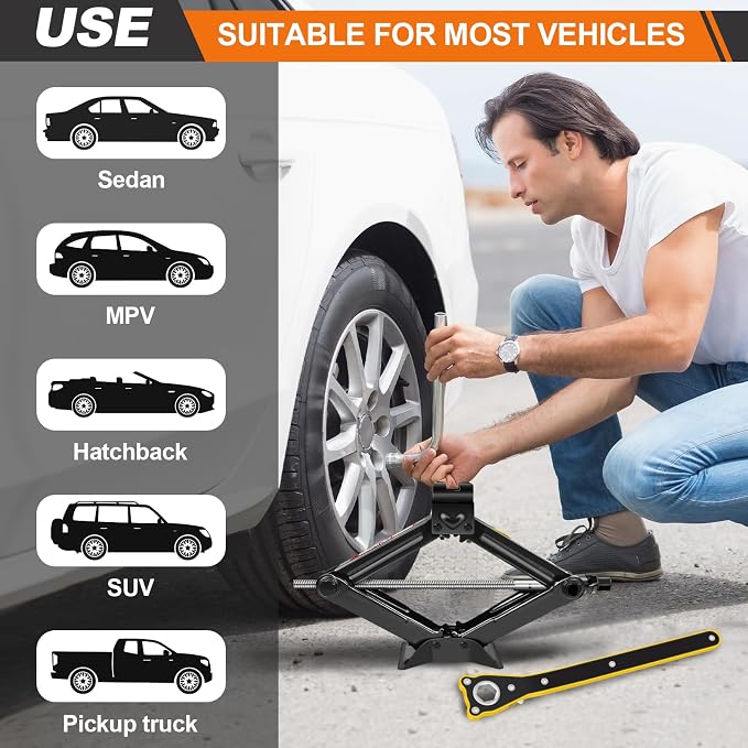 Car Jack Kit - Scissor Car Jack Max 2 Ton Capacity Portable Emergency Tire - Image 4