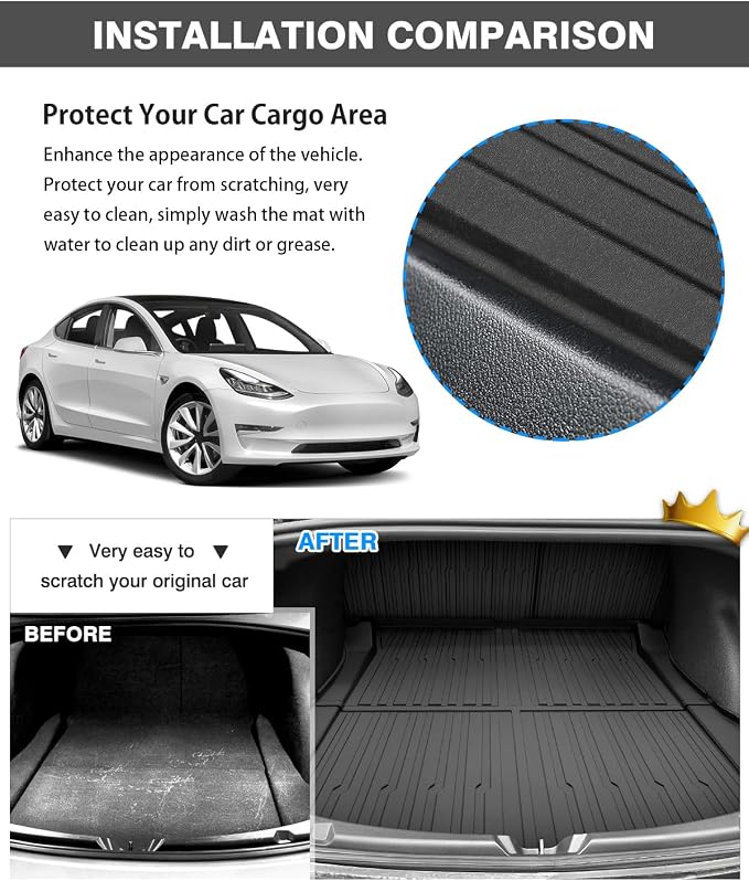 Powerty Floor Mats for 2024 2025 Tesla Model 3 Highland 8 PCS Floor Cargo - Image 3