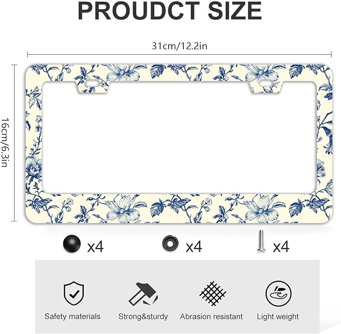 Blue Floral Flowers License Plate Frames - Image 4