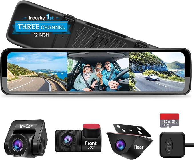 PORMIDO Triple Mirror Dash Cam 12" by PORMIDO