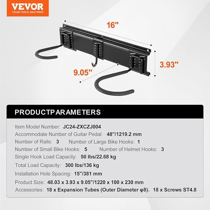 VEVOR Bike Storage Rack, 6 Bike Racks and 3 Helmets Hooks, Wall Mount Bike - Image 7