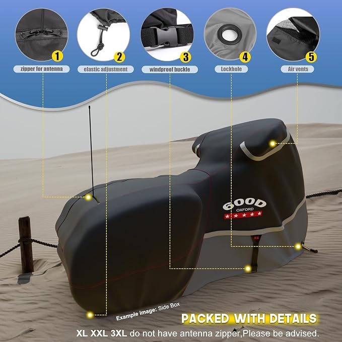 Rosefray Motorcycle Cover 600D Heavy Duty All Season Universal Weather - Image 5