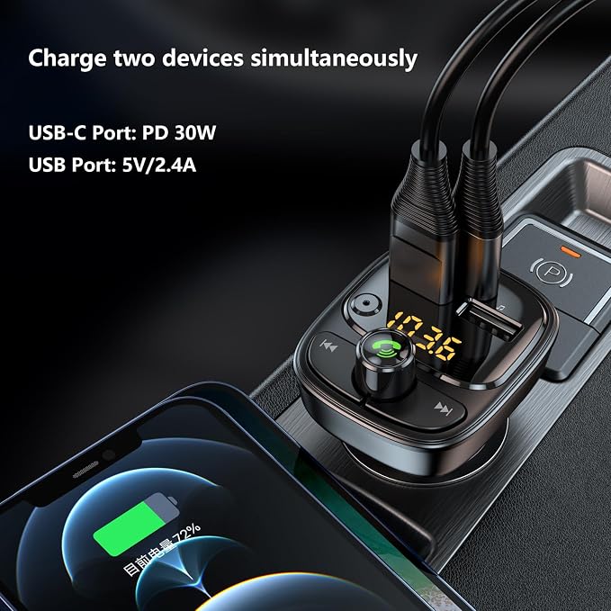 Bluetooth 5.3 FM Transmitter Car Adapter, Wireless Radio MP3 Player Stereo - Image 3