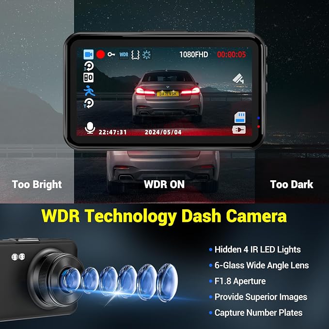 Dash Cam, Dash Camera for Cars 1080P FHD Dashcam DVR Car Camera Dash Cam Front - Image 4