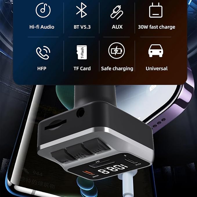 Bluetooth 5.3 FM Transmitter for Car, Handsfree Calling and Audio Receiver - Image 9