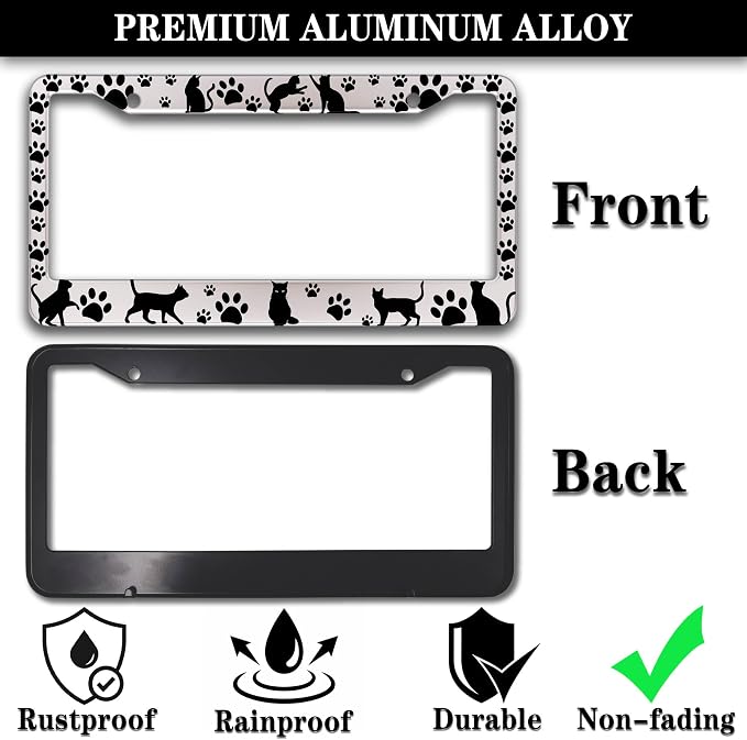 License Plate Frames Black and White License Plate Cover Kitty Cat Pawprints - Image 3