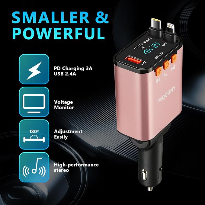 Retractable Car Charger, 5 in 1 Fast Cars Phone Charger 60w, Handsfree Call - Image 7