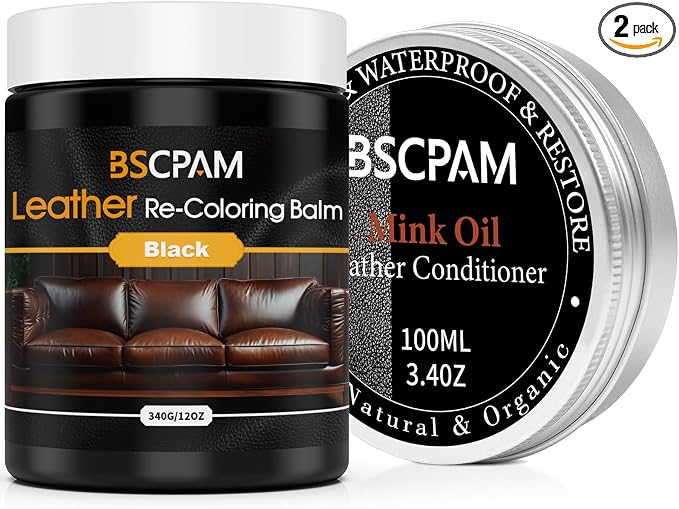 12oz Leather Recoloring Balm & 3.4oz Mink Oil Leather Conditioner kit, Leather by BSCPAM