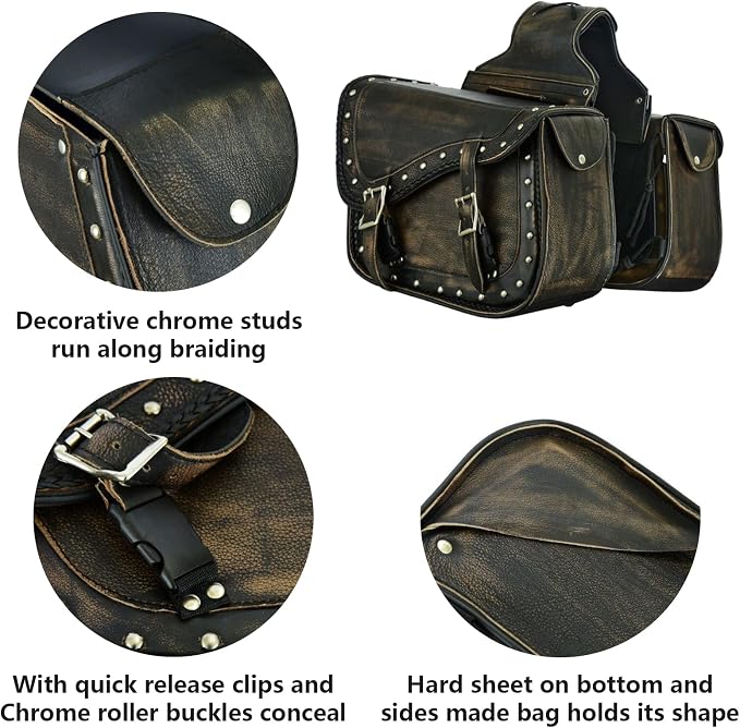 GARGOYLE BELLS Genuine Leather Motorcycle Saddle Bags Motorcycle Luggage Bag - Image 2