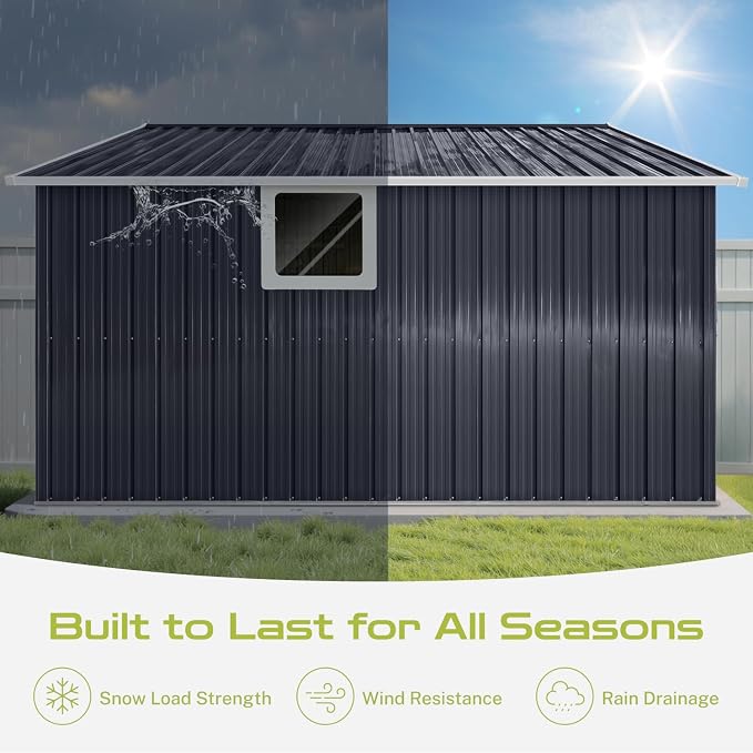 9.1' x 10.6' XL Outdoor Storage Shed, Sturdy Metal Building w/Windows & - Image 5