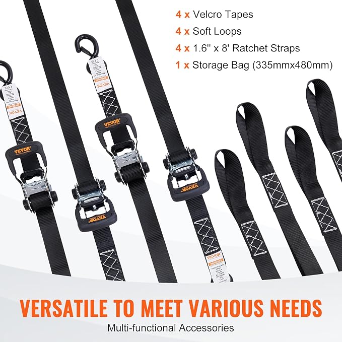 VEVOR Ratchet Tie Down Straps, 5208lbs Break Strength, 1.6" x 8' Heavy Duty - Image 5