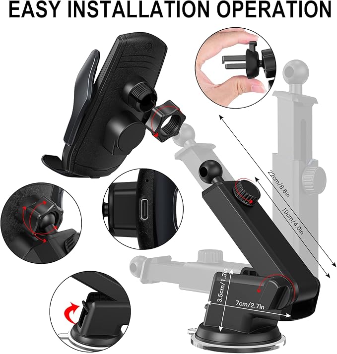 Wireless Car Charger Mount, 15W Qi Fast Charging Auto-Clamping Cell Phone Car - Image 6