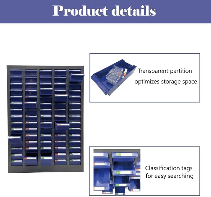 Parts Cabinet, 75 Drawers Tool Cabinet Without Door, Plastic Bolt and Nut Tool - Image 5