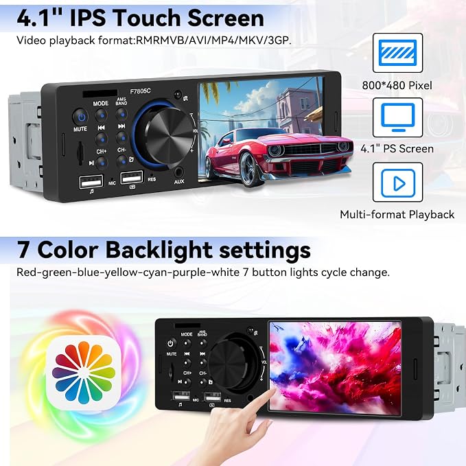 Single Din Touch Screen Car Radio - Image 7