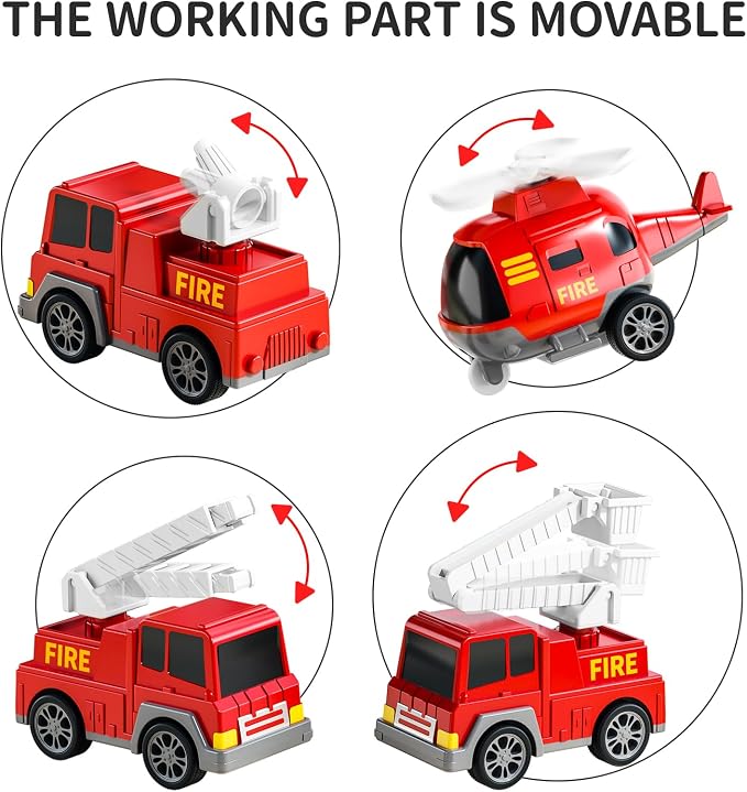 TEMI Fire Toys for 3 4 5 6 Years Old Boys Girls - 5 in 1 Carrier Truck - Image 7