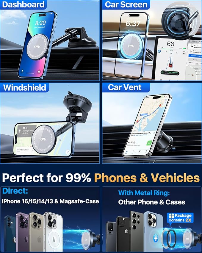 YRU Magnetic Phone Holder for Car【Patented & Super Magnet】 for MagSafe Car - Image 6
