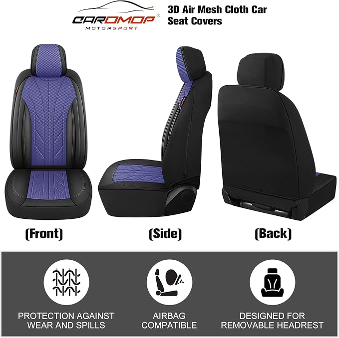 CAROMOP Luxury Faux Leather&Fabric Car Seat Covers 2 Front Seats - Image 3