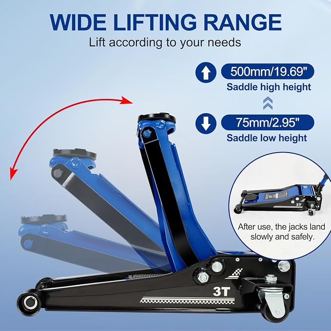 Floor Jack 3Ton/6600lbs.Dual Piston Fast Lifting Pump.Ultra Low Profile Floor - Image 2