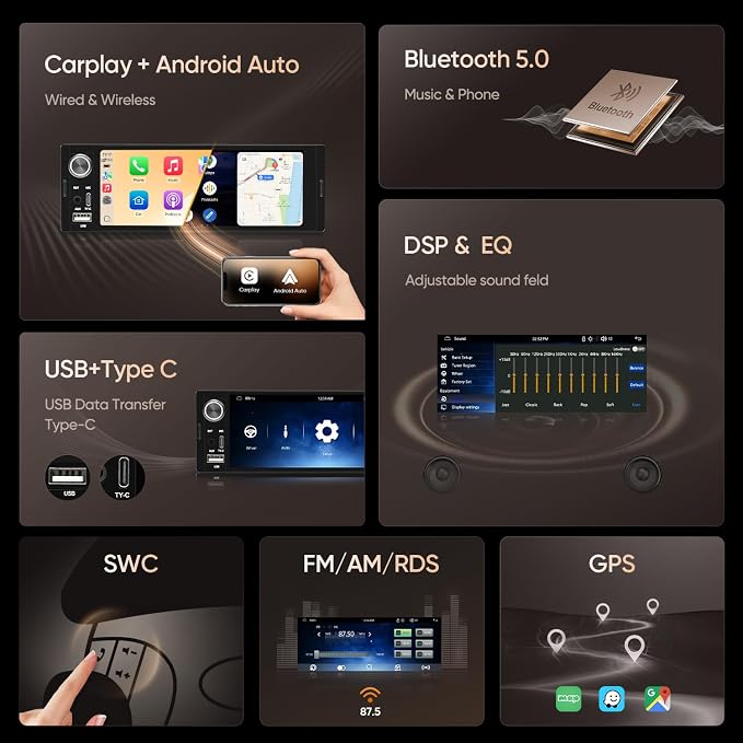 6.36" Single DIN Car Stereo - Image 6