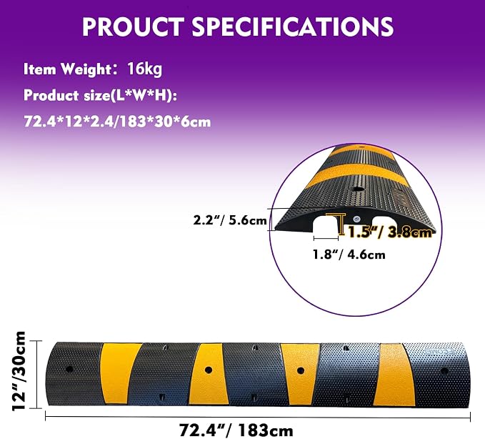 Rubber Speed Bump 6 Feet Rubber Driveway Modular Heavy Duty Speed 72.4 x 12 x - Image 4