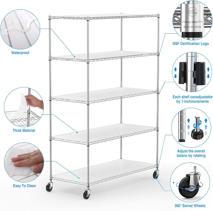 5 Tier NSF Metal Shelf Wire Shelving Unit, 6000lbs Capacity Heavy Duty - Image 4