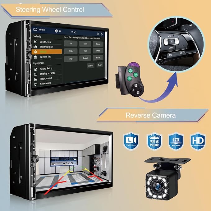 7 Inch Car Stereo with Wireless Apple CarPlay, Double Din Car Radio Androdi Auto - Image 5