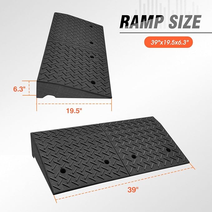 DNA MOTORING 6.3" Rise Rubber Curb Ramp Heavy Duty Loading Driveway Ramp - Image 2